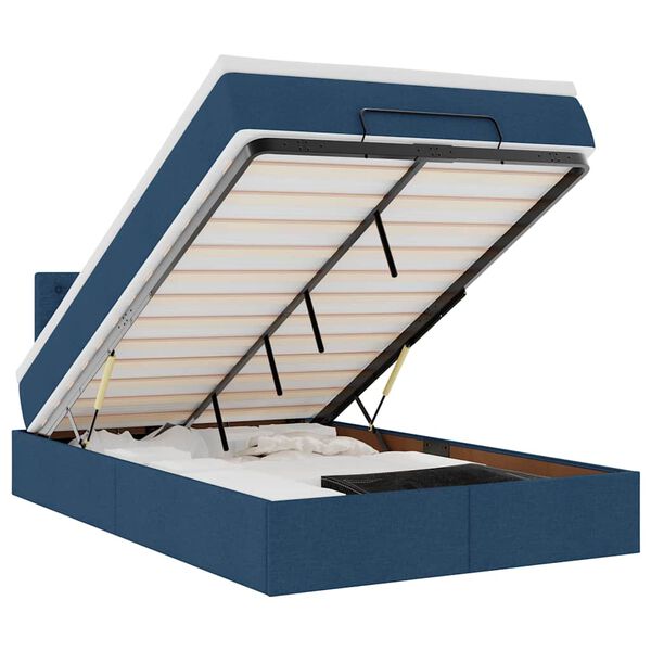 vidaXL Bed poef met matras en LED's 120x200 cm stof blauw