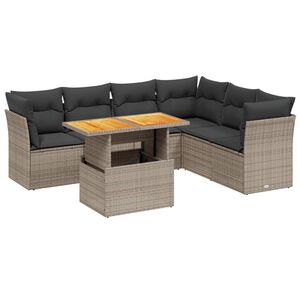 vidaXL 7-delige Loungeset met kussens poly rattan grijs