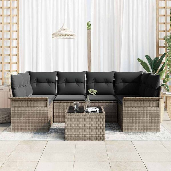 vidaXL Tuin Sofa Set 7 pcs Grijs Poly riet