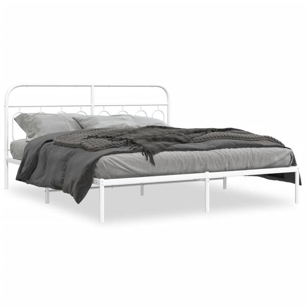 vidaXL Bedframe met hoofdbord metaal wit 160x200 cm