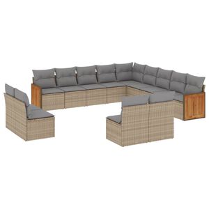 vidaXL 13-delige Loungeset met kussens poly rattan beige
