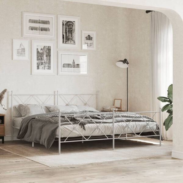 vidaXL Bedframe met hoofd- en voeteneinde metaal wit 180x200 cm