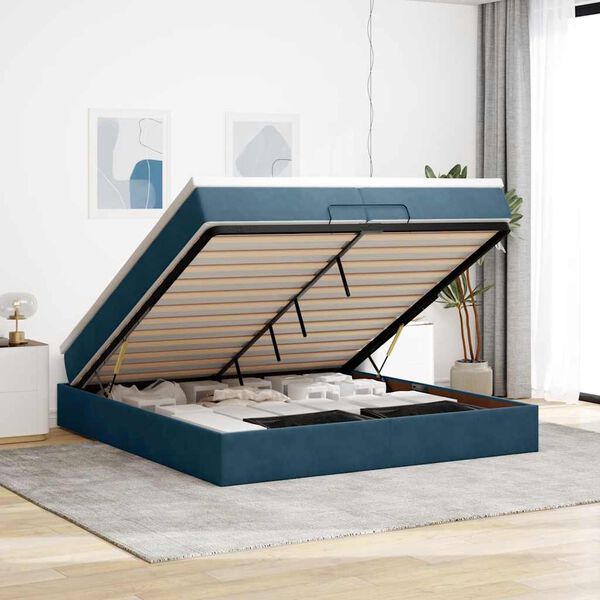 vidaXL Ottoman bed met matrassen 200x200cm fluweel donkerblauw