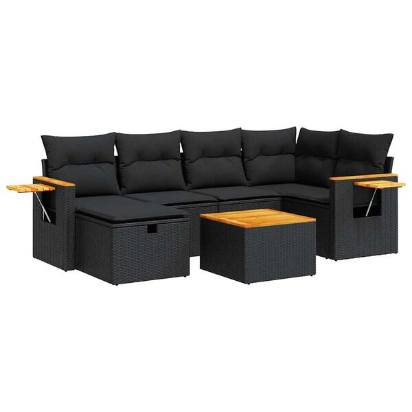 vidaXL 7-delige Loungeset met kussens poly rattan zwart