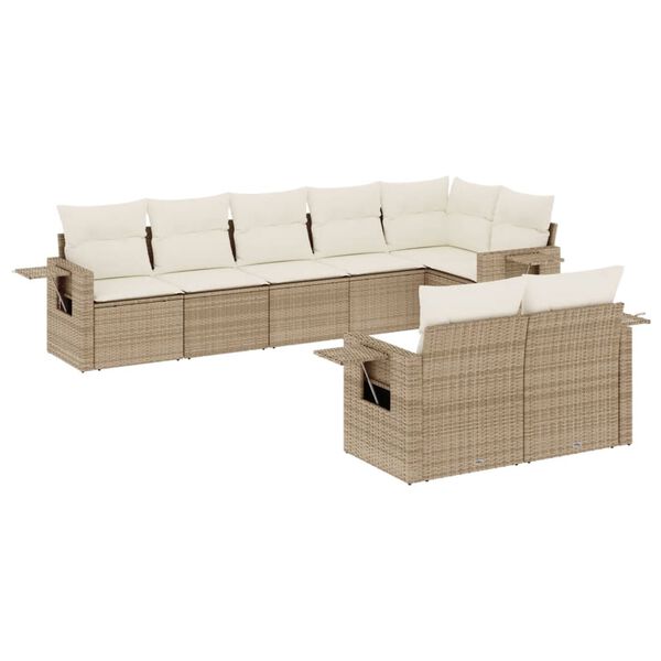 vidaXL 8-delige Loungeset met kussens poly rattan beige