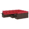 vidaXL 11-delige tuinbankset met kussens, bruin polyrotan