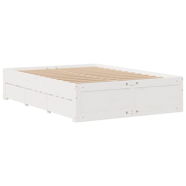 vidaXL Bedframe zonder matras met lades grenenhout wit 150x200 cm