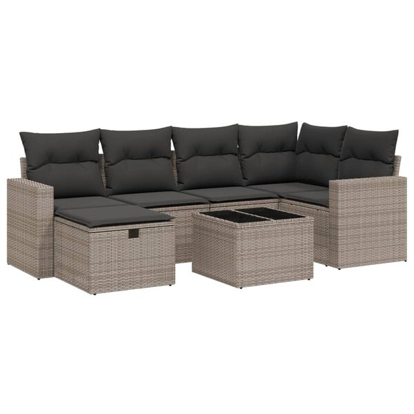 vidaXL 7-delige Loungeset met kussens poly rattan grijs