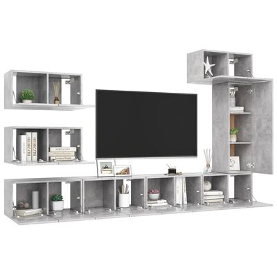 vidaXL 8-delige Tv-meubelset spaanplaat betongrijs
