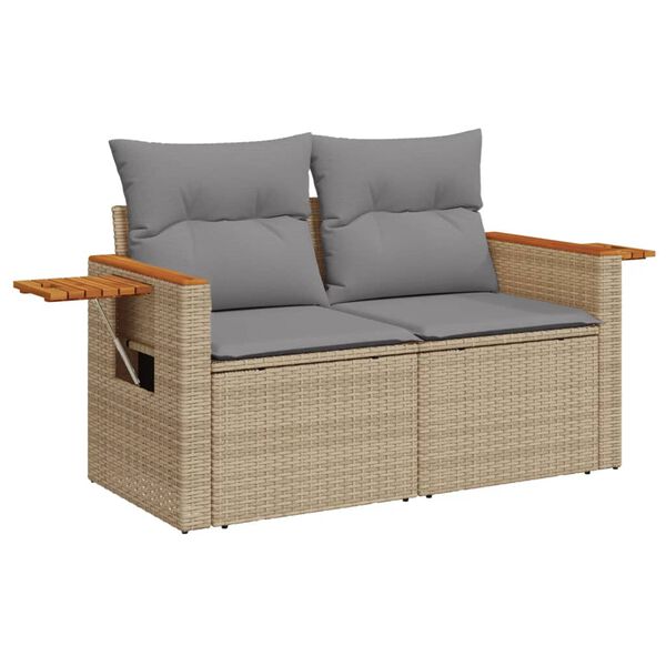 vidaXL 3-delige Loungeset met kussens poly rattan beige