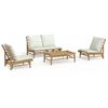 vidaXL 4-delige Loungeset met kussens bamboe cr&egrave;mewit