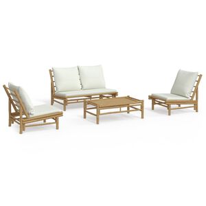 vidaXL 4-delige Loungeset met kussens bamboe cr&egrave;mewit