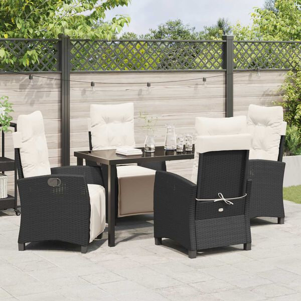 vidaXL Tuin eettafelset met kussen 5 pcs Zwart poly rattan