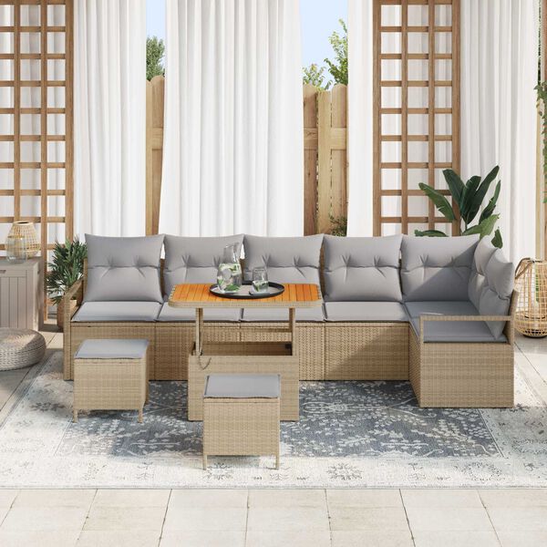 vidaXL Tuin Sofa Set met kussen met opslag 9 pcs Beige en Licht Grijs
