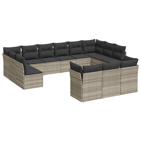 vidaXL 13-delige Loungeset met kussens poly rattan lichtgrijs