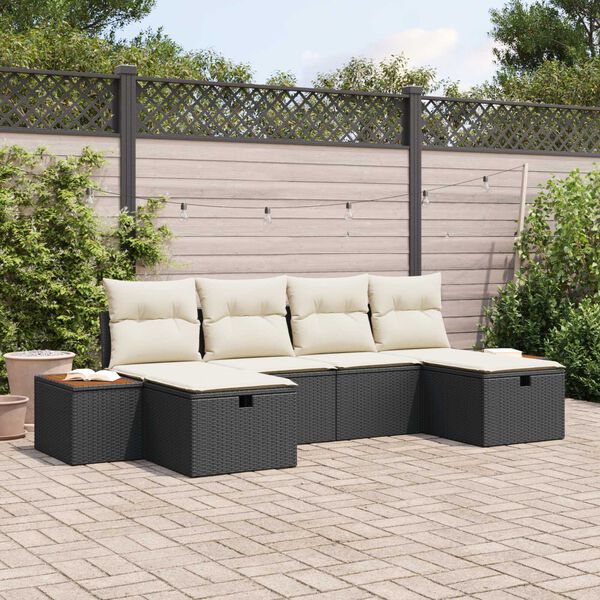 vidaXL Tuin Sofa Set met kussen 6 pcs Zwart Poly riet