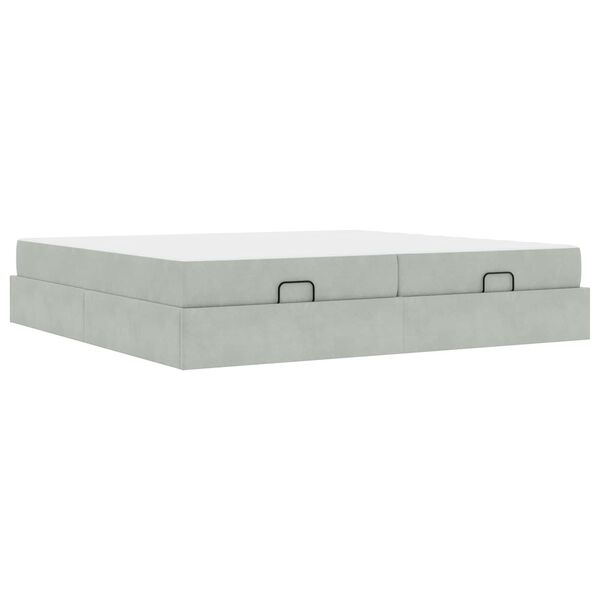vidaXL Bedframe met matras met matras 2 pcs Lichtgrijs Fluweel