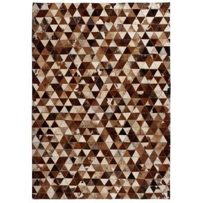 vidaXL Vloerkleed driehoek patchwork 120x170 cm echt leer bruin/wit