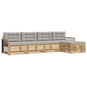 vidaXL Buiten bankenset 5 st Wit en Lichtgrijs Polyester
