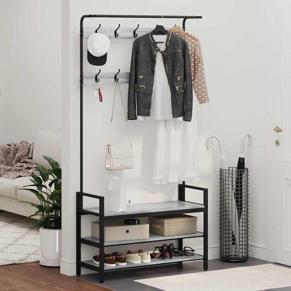 vidaXL Kapstok met plank Grijs Sonoma 95 x 34 x 184 cm Bewerkt hout