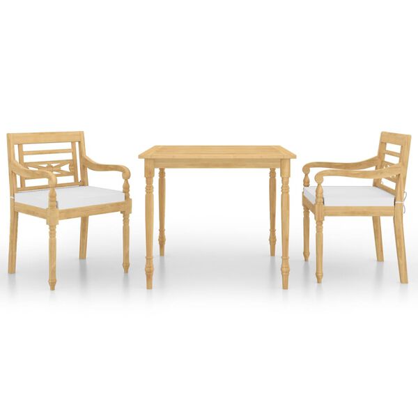 vidaXL 3-delige Tuinset met kussens massief teakhout