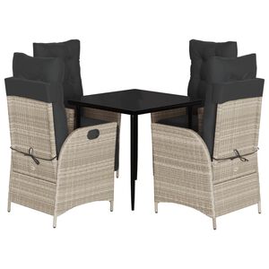 vidaXL 5-delige Tuinset met kussens poly rattan lichtgrijs