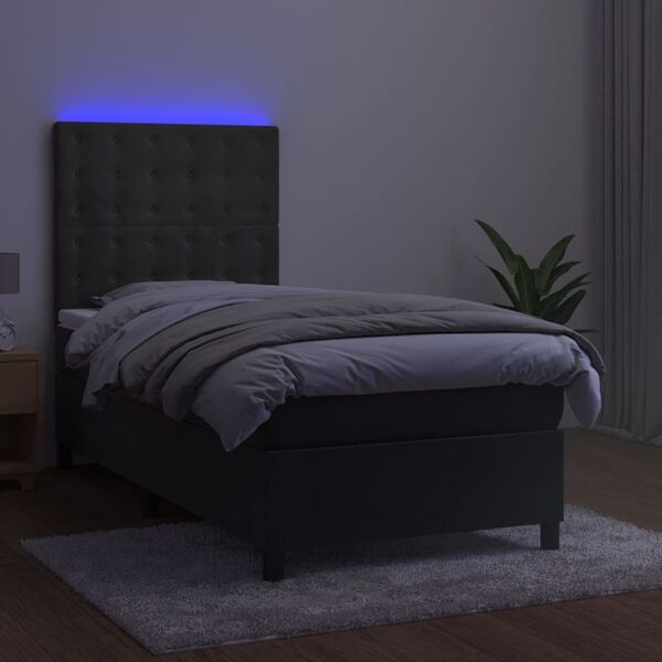 vidaXL Boxspring met matras en LED fluweel donkergrijs 80x200 cm