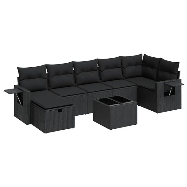 vidaXL 8-delige Loungeset met kussens poly rattan zwart