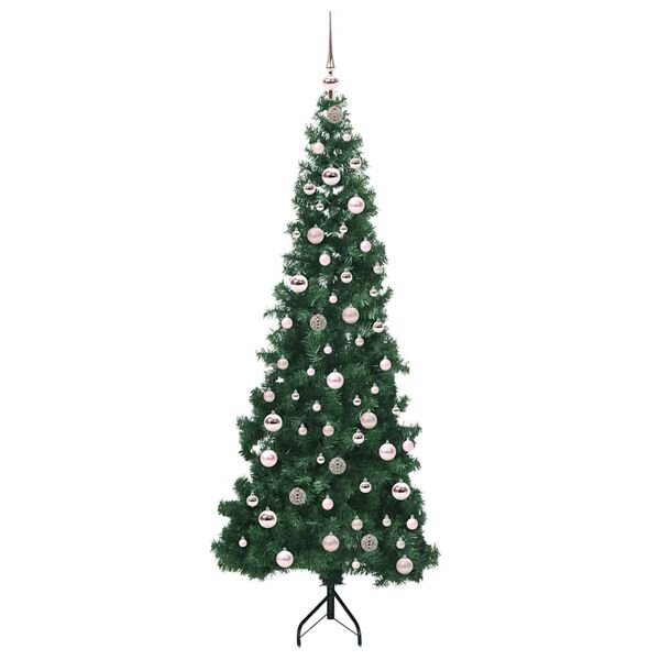 vidaXL Hoek Kunstkerstboom met 300 LED Groen 210 cm PVC en Metaal