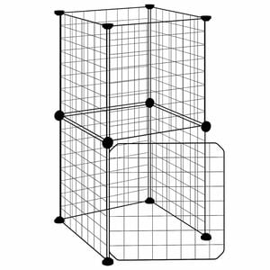 vidaXL Huisdierenkooi met deur 8 panelen 35x35x70 cm staal zwart