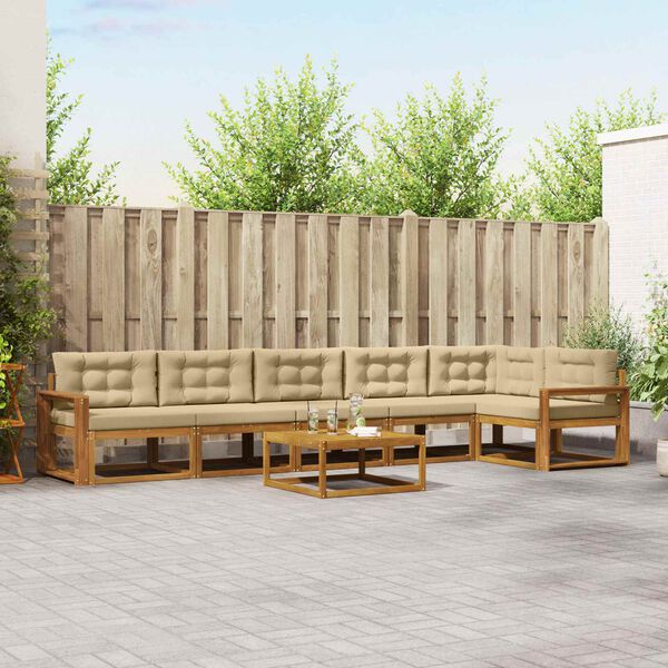 vidaXL Buiten bankenset met kussen 7 pcs Natuurlijk en Beige