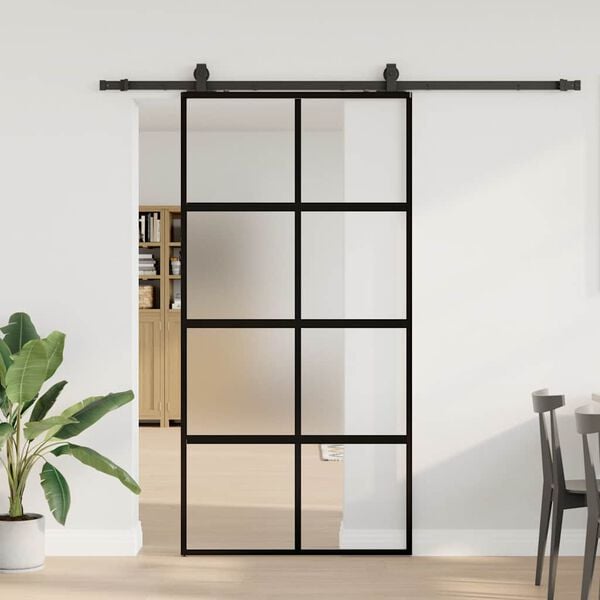 vidaXL Schuifdeur met beslagset 102,5x205 cm gehard glas zwart