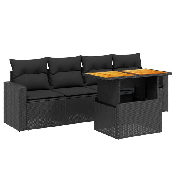 vidaXL 5-delige Loungeset met kussens poly rattan zwart
