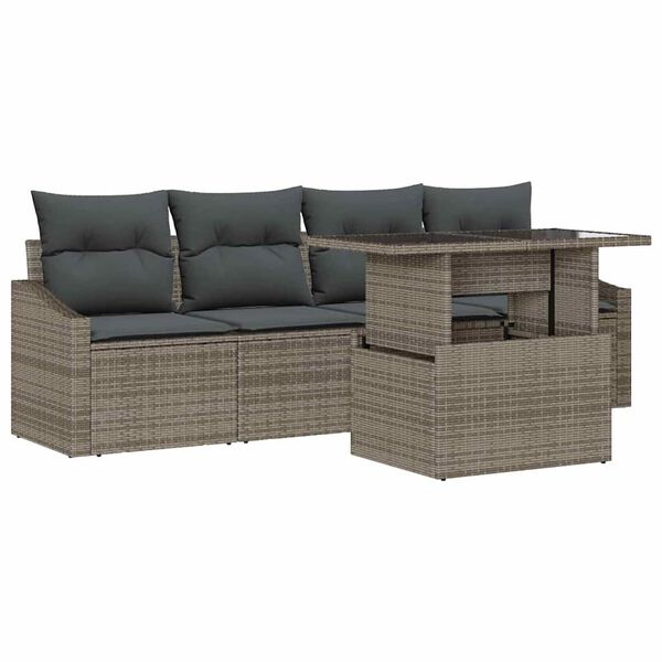 vidaXL Tuin Sofa Set met opslag 5 pcs Grijs Poly riet