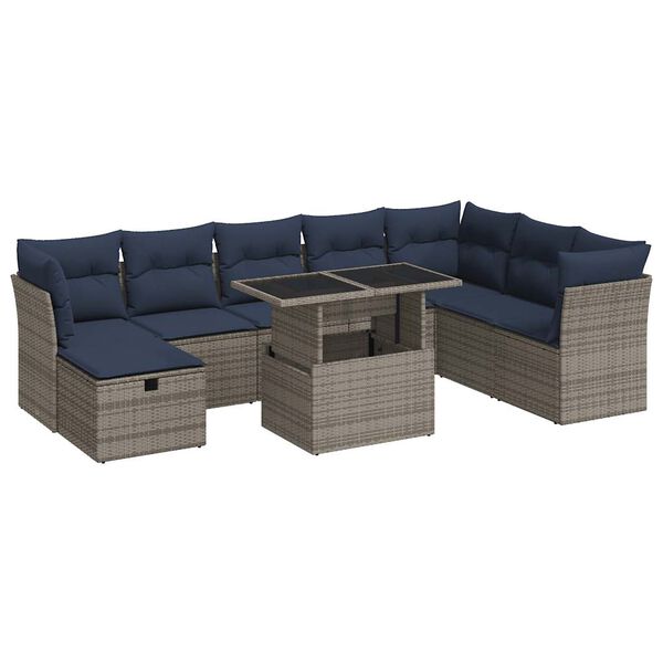 vidaXL 9-delige Loungeset met kussens poly rattan acacia grijs