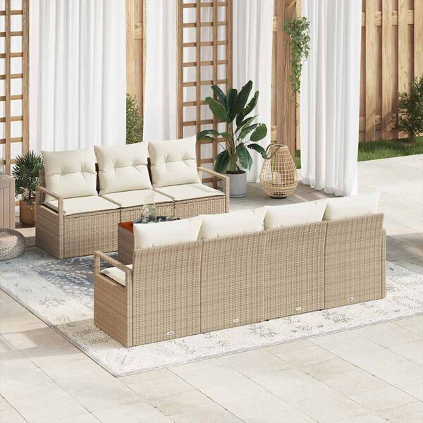 vidaXL Tuinbankenset met opslag 8 pcs Beige en Cr&egrave;me poly rattan