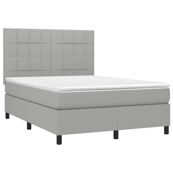 vidaXL Boxspring met matras en LED stof lichtgrijs 140x190 cm