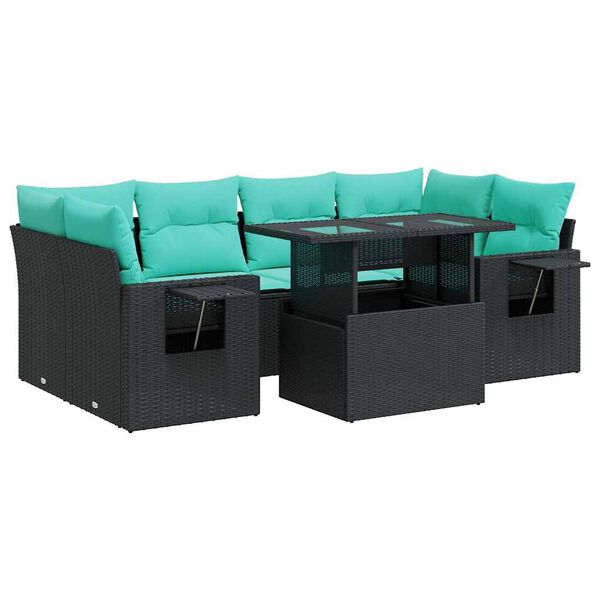 vidaXL 7-delige Loungeset met kussens poly rattan acacia zwart