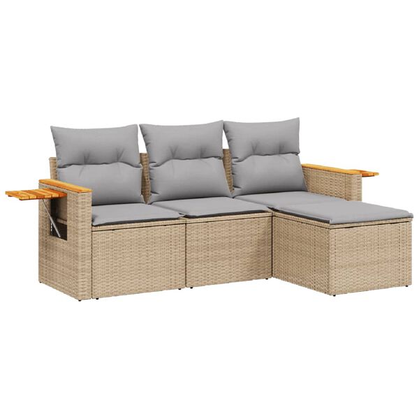 vidaXL 4-delige Loungeset met kussens poly rattan beige