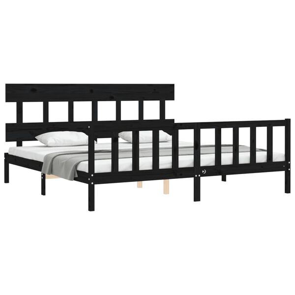 vidaXL Bedframe met hoofdbord massief hout zwart 200x200 cm