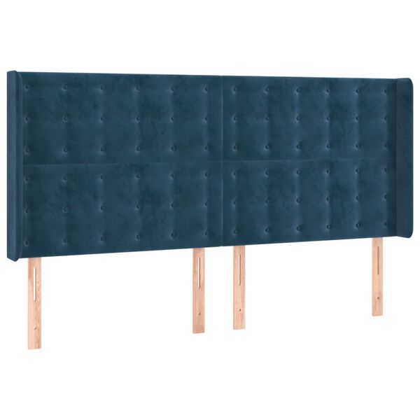 vidaXL Hoofdbord met randen 203x16x118/128 cm fluweel donkerblauw