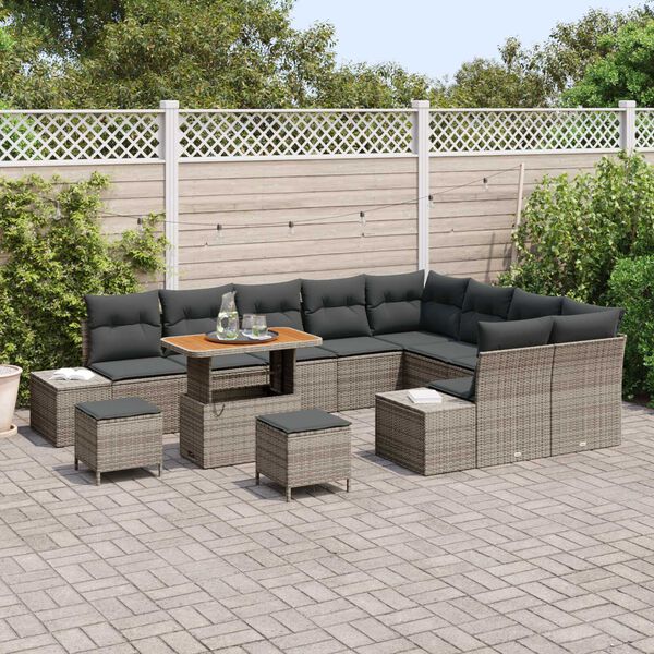vidaXL Tuinbankenset met kussen 12 pcs Grijs poly rattan