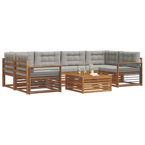 vidaXL Buiten bankenset met kussen 7 pcs Natuurlijk en Lichtgrijs