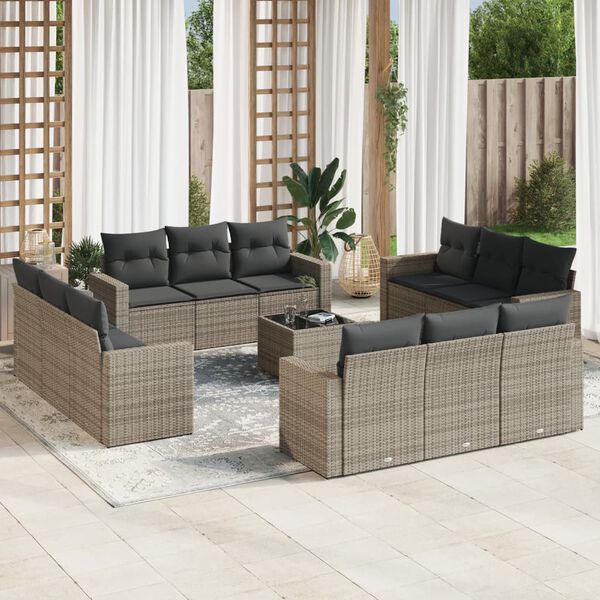 vidaXL 13-delige Loungeset met kussens poly rattan grijs
