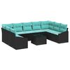 vidaXL Bankstel met kussen 10 pcs Zwart poly rattan