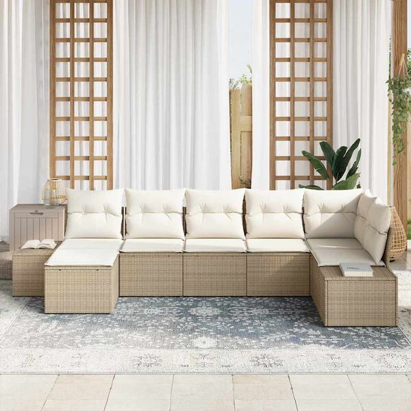vidaXL Tuin Sofa Set met kussen met opslag 7 pcs Beige poly rattan