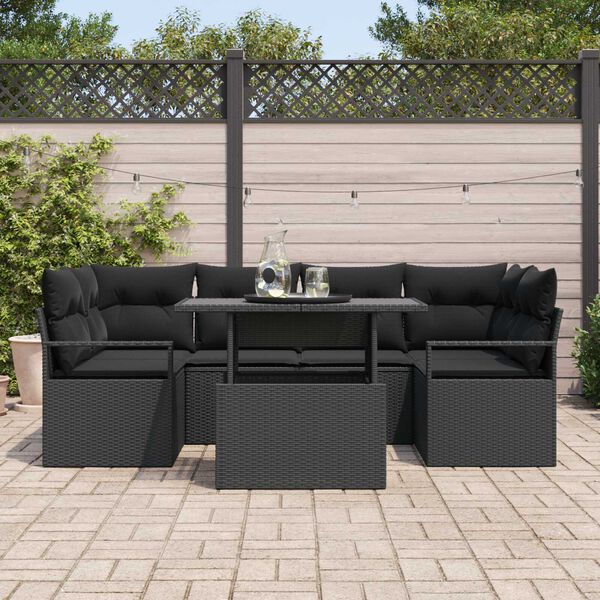 vidaXL Tuin Sofa Set met opslag 7 pcs Zwart Poly riet