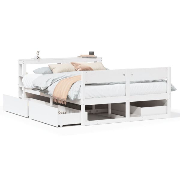vidaXL Bedframe zonder matras massief grenenhout wit 135x190 cm