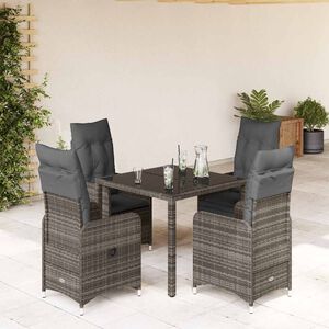 vidaXL 5-delige Bistroset met kussens poly rattan grijs