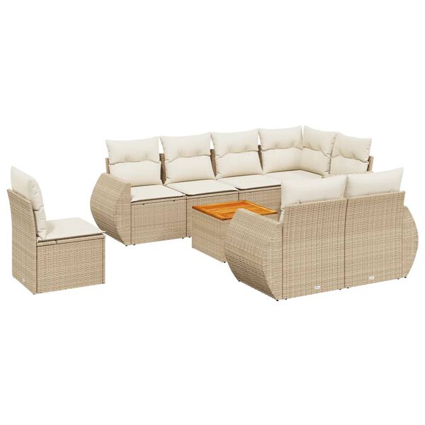 vidaXL 9-delige Loungeset met kussens poly rattan beige